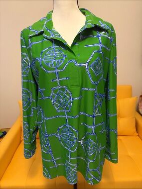 Jude Connally Green Geometric Print Long-Sleeve Women's Top